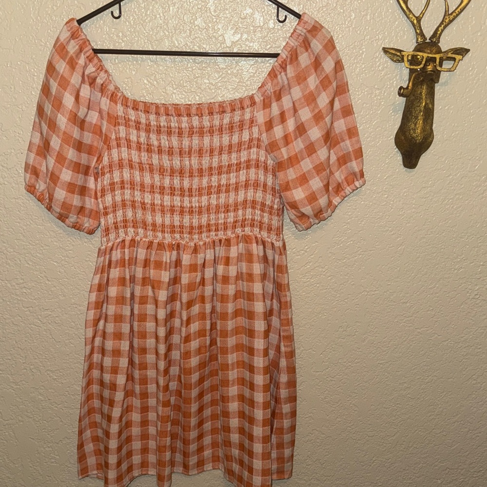 Stylish Orange Gingham Mini Dress